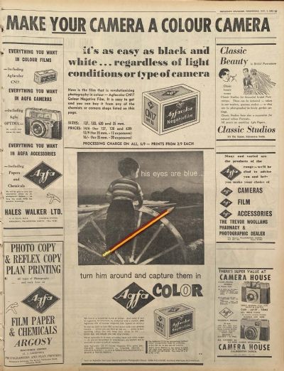 VINTAGE NEWSPAPER ADVERT: Agfa colour Film, 7 November 1962