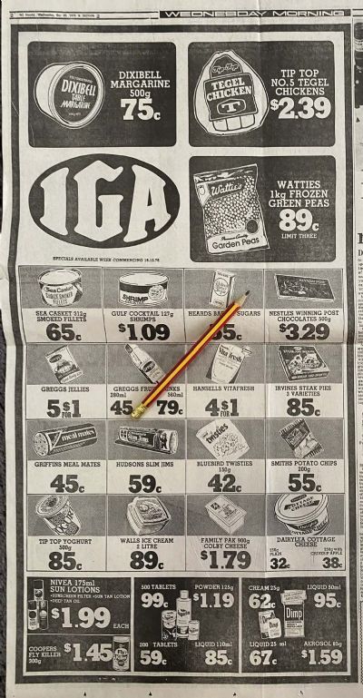 VINTAGE NEWSPAPER ADVERT: IGA Grocers 1978