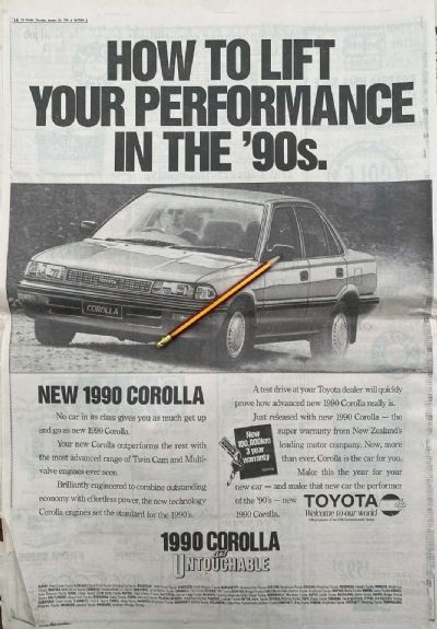 VINTAGE NEWSPAPER ADVERT: Toyota Corolla 1990