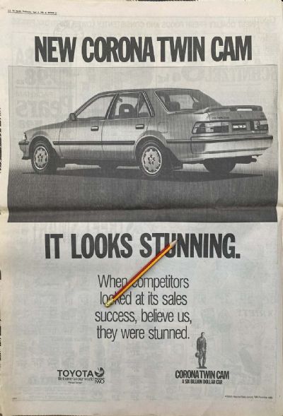 VINTAGE NEWSPAPER ADVERT: Toyota Corona Twin Cam 1990