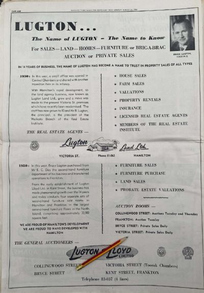 VINTAGE NEWSPAPER ADVERT: Lugton and Lloyd Ltd, Hamilton 1964