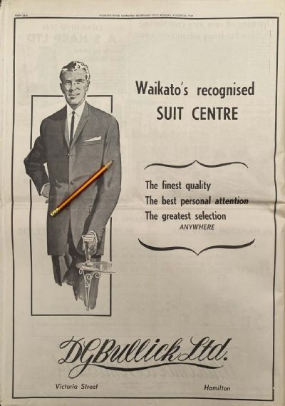 VINTAGE NEWSPAPER ADVERT: D.G. Bullick Ltd, Suit Hire in Hamilton 1964