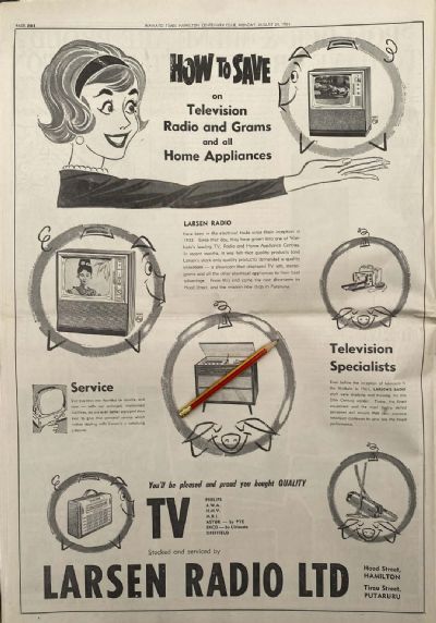 VINTAGE NEWSPAPER ADVERT: Larson Radio Ltd, Hamilton 1964
