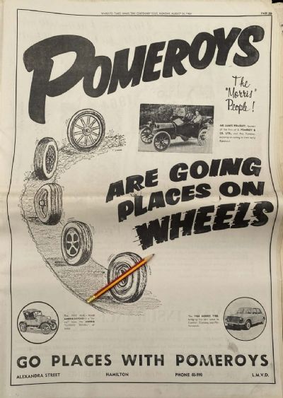 VINTAGE NEWSPAPER ADVERT: Pomroys, Hamilton 1964