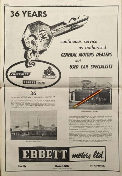 VINTAGE NEWSPAPER ADVERT: Ebbett Motors Ltd, Hamilton 1964