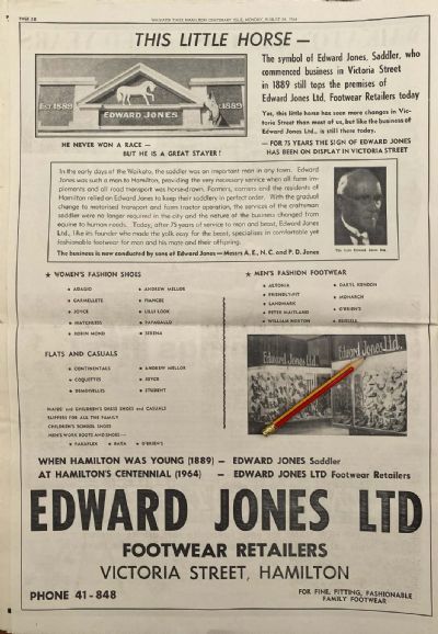 VINTAGE NEWSPAPER ADVERT: Edward Jones Footwear, Hamilton 1964