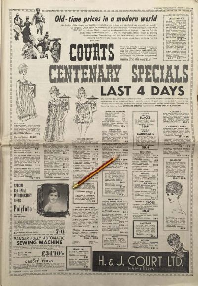 VINTAGE NEWSPAPER ADVERT: H and J Court Ltd, Hamilton 1964