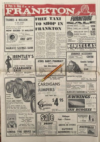 VINTAGE NEWSPAPER ADVERT: Frankton Shopping 1969