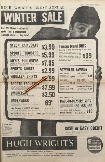 VINTAGE NEWSPAPER ADVERT: Hugh Wright's Winter Sale 1969