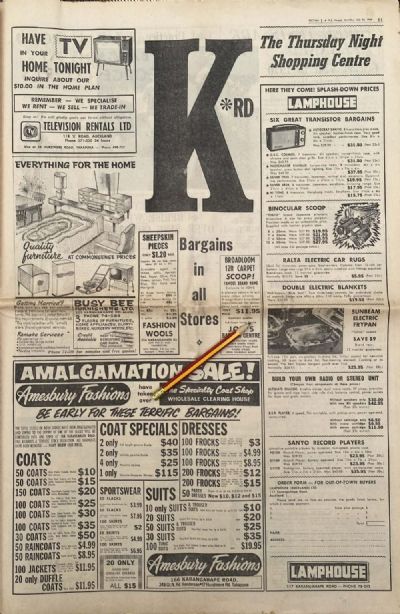 VINTAGE NEWSPAPER ADVERT: The K-Road Shopping Centre 1969