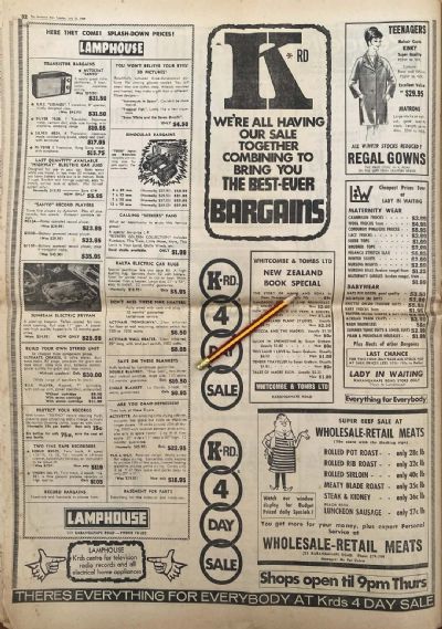 VINTAGE NEWSPAPER ADVERT: K-Road Bargains 1969