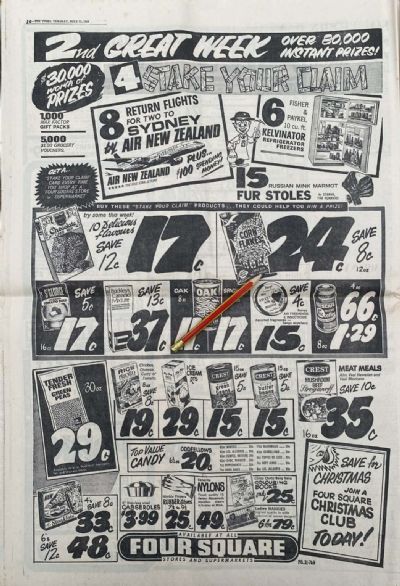 VINTAGE NEWSPAPER ADVERT: Four Square Stores - 22 July 1969