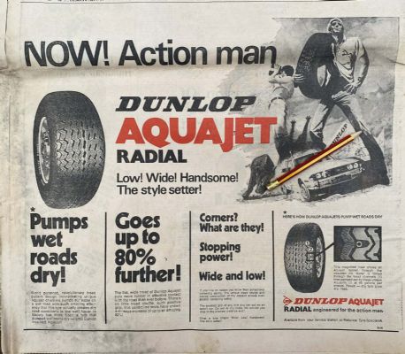 VINTAGE NEWSPAPER ADVERT: Dunlop Aquajet Radial Tyres 1972