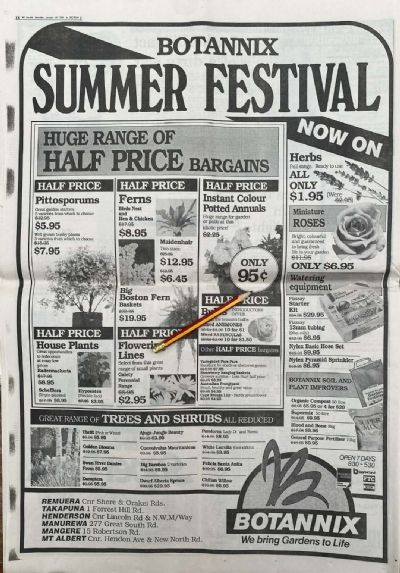 VINTAGE NEWSPAPER ADVERT: Botannix Garden Centers 1991