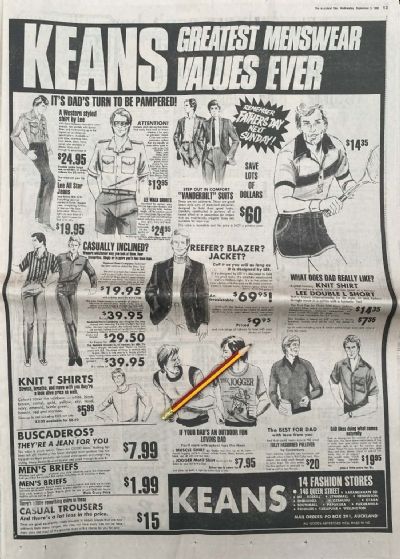 VINTAGE NEWSPAPER ADVERT: Keans Menswear 1980