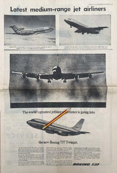 VINTAGE NEWSPAPER ADVERT: Boeing 737 Twinjet 1966