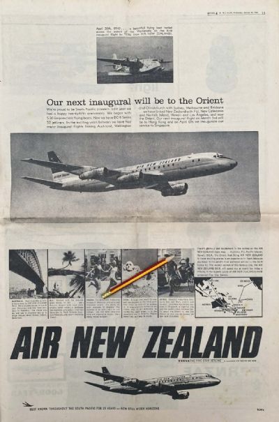 VINTAGE NEWSPAPER ADVERT: Air New Zealand 1966