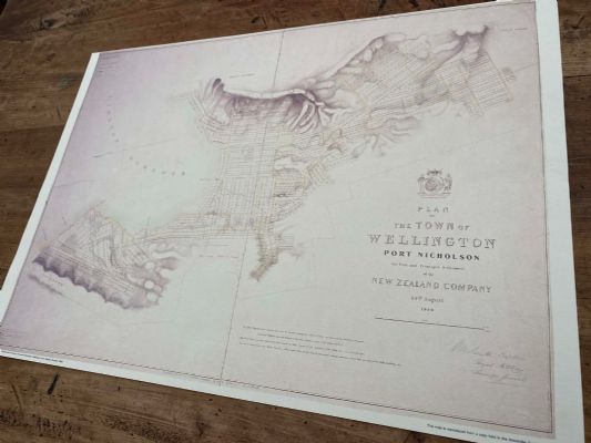 VINTAGE MAP: Plan of the Town of Wellington and Port Nicholson 1840