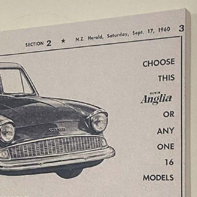 VINTAGE NEWSPAPER ADVERT: Ford Anglia / John Andrew Ford 1960 - Canvas mounted
