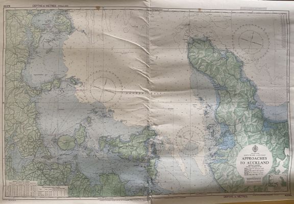 VINTAGE NAUTICAL CHART: Approaches to Auckland NZ532 1975