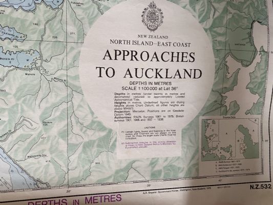 VINTAGE NAUTICAL CHART: Approaches to Auckland NZ532 1975