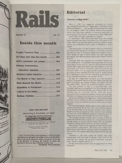 RAILS: New Zealand's Rail Transport Journal - July 1986