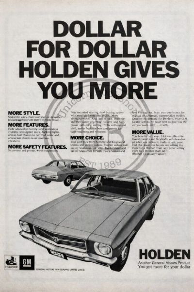 VINTAGE POSTER: GM Holden range of cars 1973