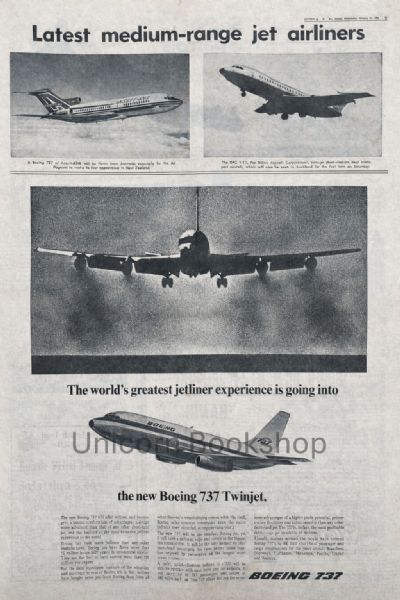 VINTAGE NEWSPAPER ADVERT: Boeing 737 Twinjet 1966