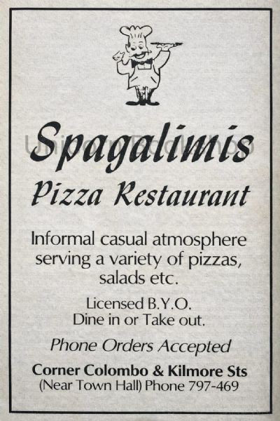 VINTAGE POSTER: Spagalimis Pizza Restaurant, Christchurch 1983