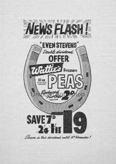 VINTAGE NEWSPAPER ADVERT: Watties Frozen Peas 1962