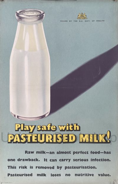 VINTAGE POSTER: New Zealand Department of Health / Pasteurised Milk