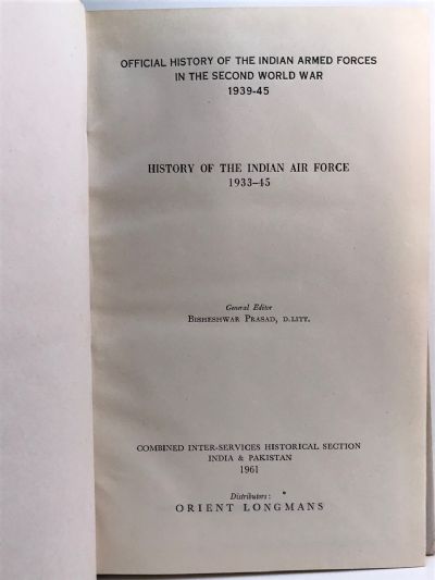 OFFICIAL HISTORY OF THE INDIAN ARMED FORCES IN THE SECOND WORLD WAR 1939-45