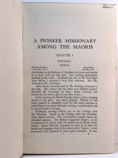 A PIONEER MISSIONARY AMONG THE MAORIS 1850-1879: Being Letters and Journals of Thomas Samuel Grace