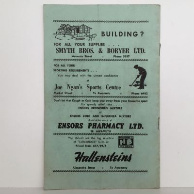 North Maoris vs Southern Maoris: Prince of Wales Cup 1964. Official opening of Te Awamutu Stadium