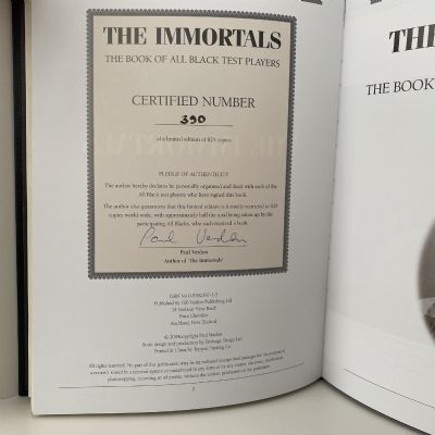THE IMMORTALS The Book of All Black Test Players  LIMITED EDITION