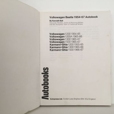 VOLKSWAGON Owners Workshop Manual - Autobook 750: Beetle / Karmann Ghia 1954-67