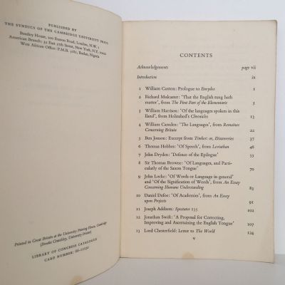 THE ENGLISH LANGUAGE: Essays By English & American Men of Letters 1490-1839