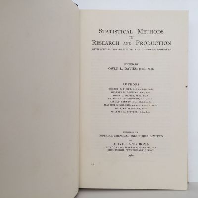 STATISTICAL METHODS IN RESEARCH AND PRODUCTION: To The Chemical Industry