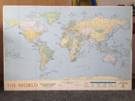 Large World Map, Wall Hanging and Mounted On MDF
