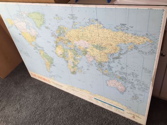 Large World Map, Wall Hanging and Mounted On MDF