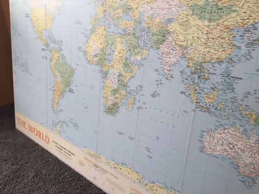 Large World Map, Wall Hanging and Mounted On MDF