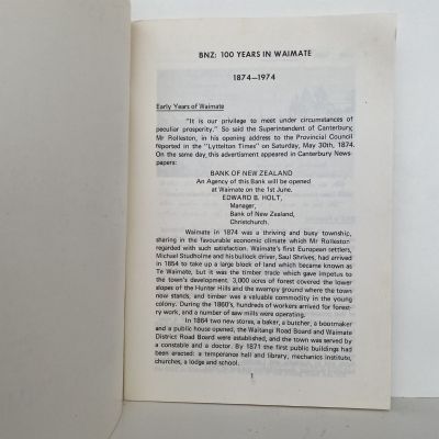 BANK OF NEW ZEALAND: 100 years in Waimate 1874-1974
