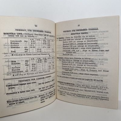 NZ RAILWAYS TRAIN ARRANGEMENTS: South Island Main Line and Branches 1927-1928
