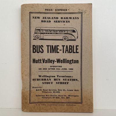 NZ RAILWAYS ROAD SERVICES BUS TIME TABLE for Hutt Valley - Wellington 1950