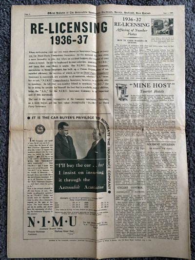 OLD NEWSPAPER: The Official Bulletin of the Automobile Association (Auck) 1936