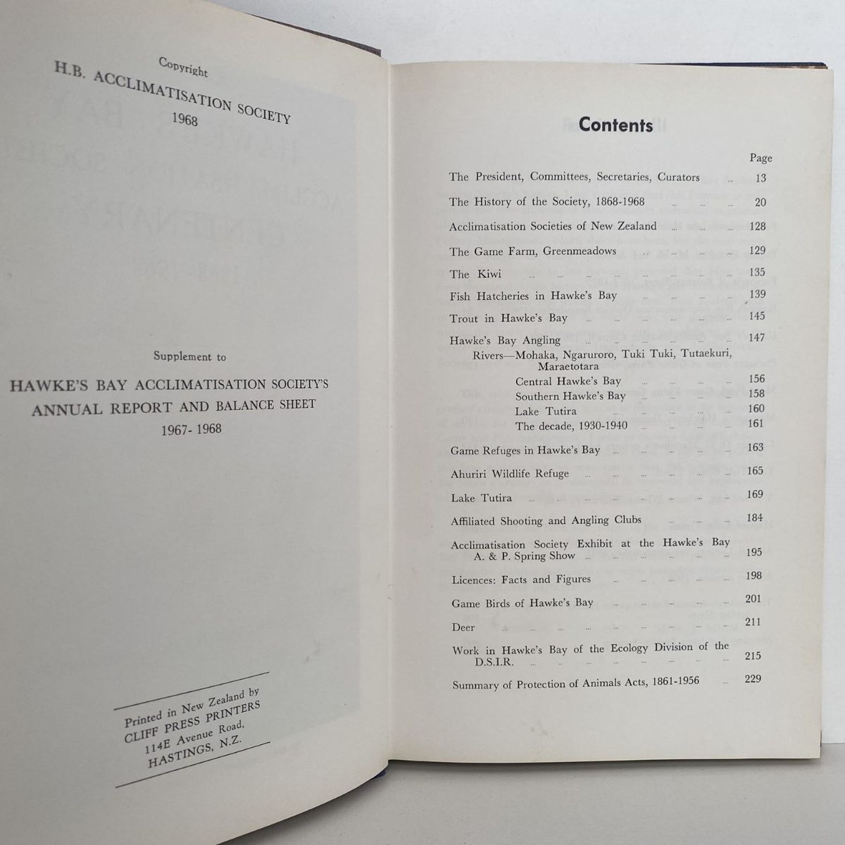 HAWKE'S BAY Acclimatisation Society Centenary 1868-1968
