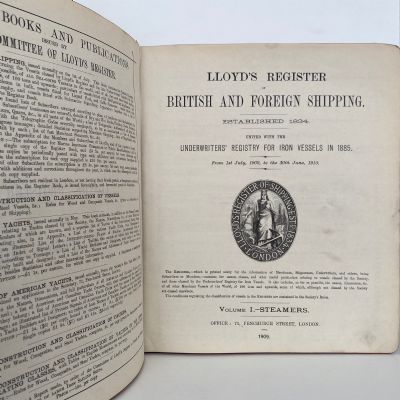 LLOYD'S REGISTER OF SHIPPING 1909 - 1910, 573, Volume 1, 2 and Appendix