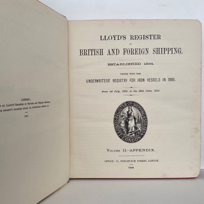 LLOYD'S REGISTER OF SHIPPING 1909 - 1910, 573, Volume 1, 2 and Appendix