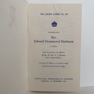 MASONIC LODGE NO. 138 - Installation of Edward D. Matheson 1964