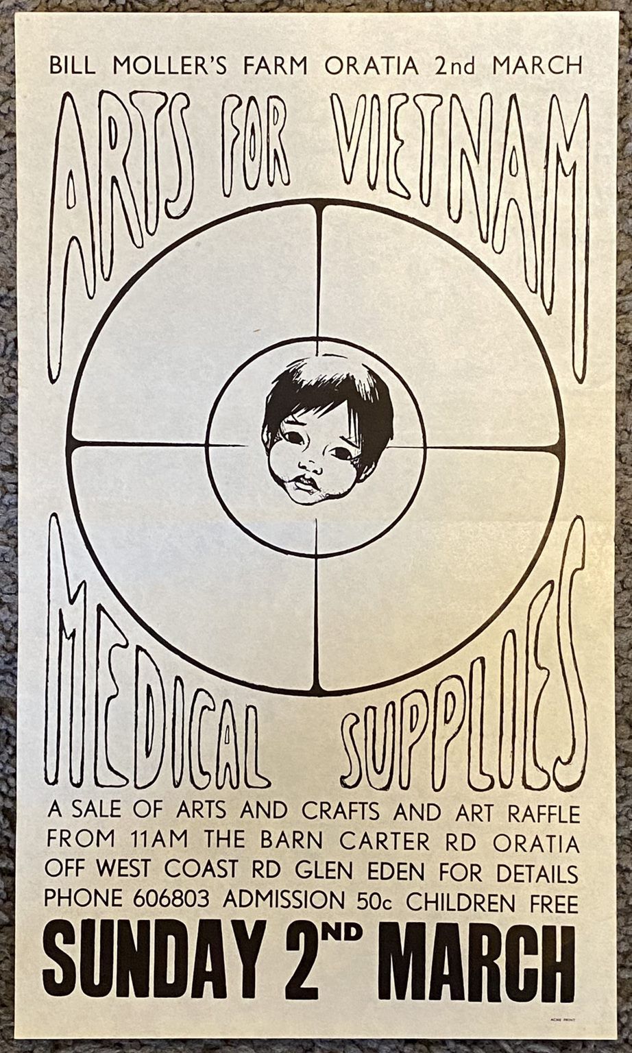 VINTAGE POSTER: Arts for Vietnam Medical Supplies fundraiser - Vietnam War 1960s